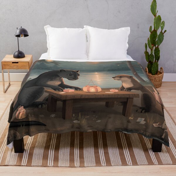 Item preview, Valentine’s Panther & Otter Couple • Whimsical Riverside Heart Prep Art designed and sold by WildlifeWhimsy.