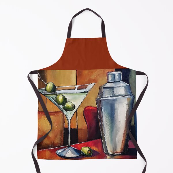 Item preview, Dry Martini Cocktail Ritual with Olives and Silver Shaker on a Vibrant Abstract Table designed and sold by OlfactoART Studio.