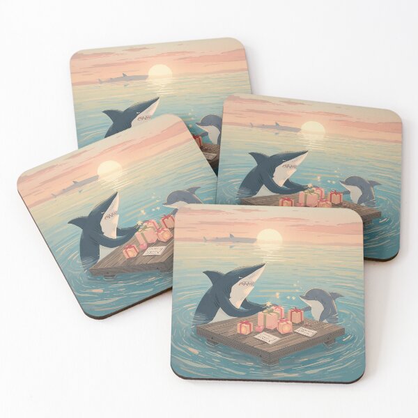 Item preview, Valentine’s Shark & Dolphin Couple • Whimsical Ocean Heart Prep Art designed and sold by WildlifeWhimsy.