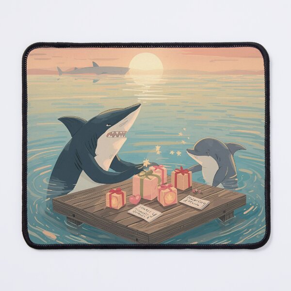 Item preview, Valentine’s Shark & Dolphin Couple • Whimsical Ocean Heart Prep Art designed and sold by WildlifeWhimsy.