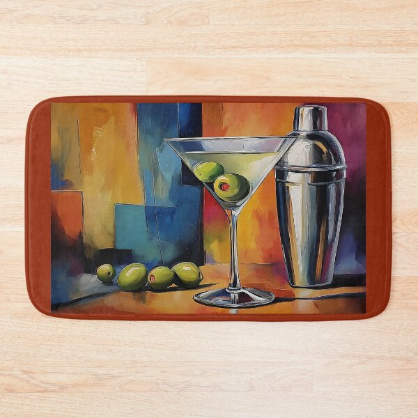 Item preview, Classic Martini Still Life with Green Olives and Cocktail Shaker Abstract Digital Art designed and sold by OlfactoART Studio.
