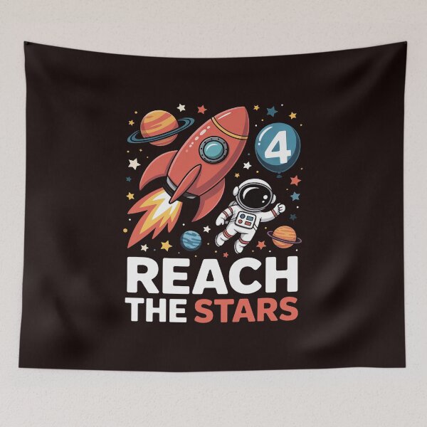 Item preview, Reach Four The Stars 4 Years Old Birthday Boy Astronaut 4th designed and sold by hettingerchaim.
