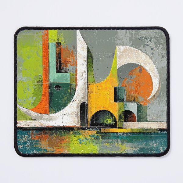 Item preview, Futuristic Abstract Cityscape with Geometric Shapes in Bold Orange Green and Blue designed and sold by OlfactoART Studio.
