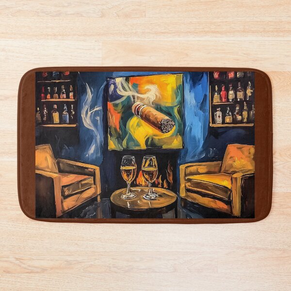 Item preview, Inviting Cigar Lounge Interior with Paired Leather Armchairs and Whiskey Glasses designed and sold by OlfactoART Studio.