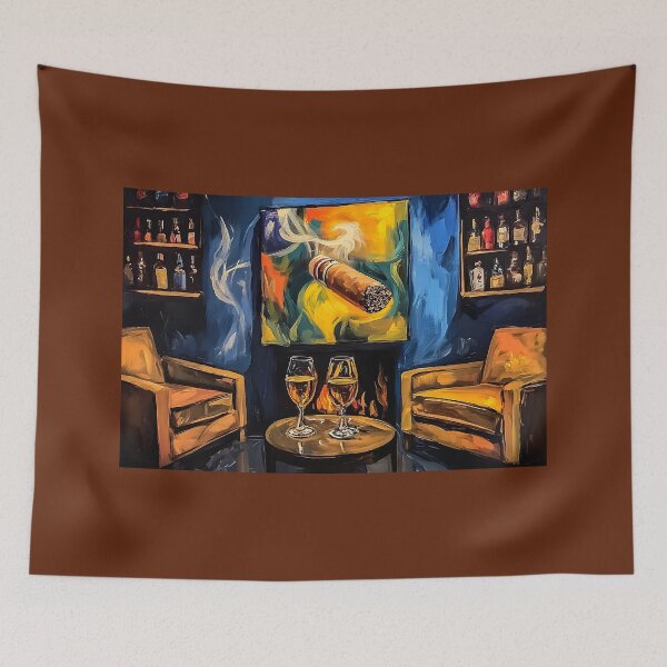 Item preview, Inviting Cigar Lounge Interior with Paired Leather Armchairs and Whiskey Glasses designed and sold by OlfactoART Studio.