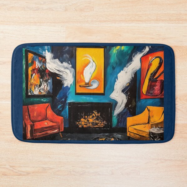 Item preview, Vibrant Cigar Lounge Interior with Abstract Art and Lively Fireplace Digital AI Art designed and sold by OlfactoART Studio.