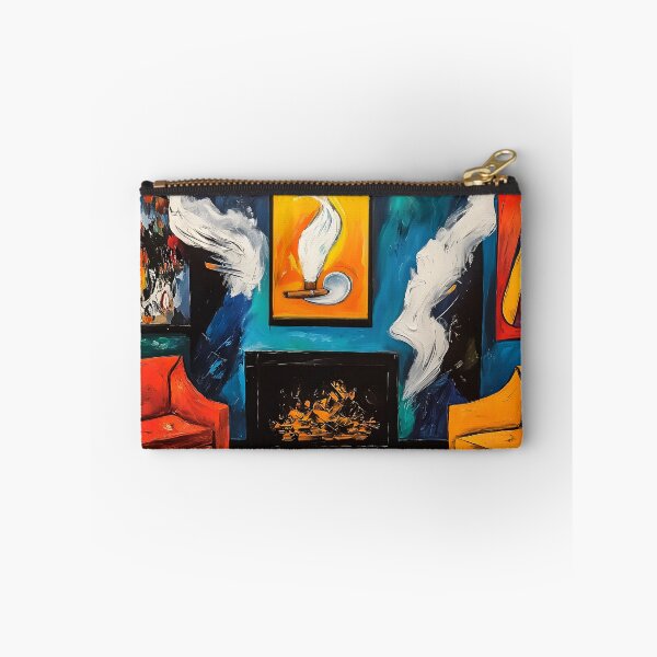 Item preview, Vibrant Cigar Lounge Interior with Abstract Art and Lively Fireplace Digital AI Art designed and sold by OlfactoART Studio.