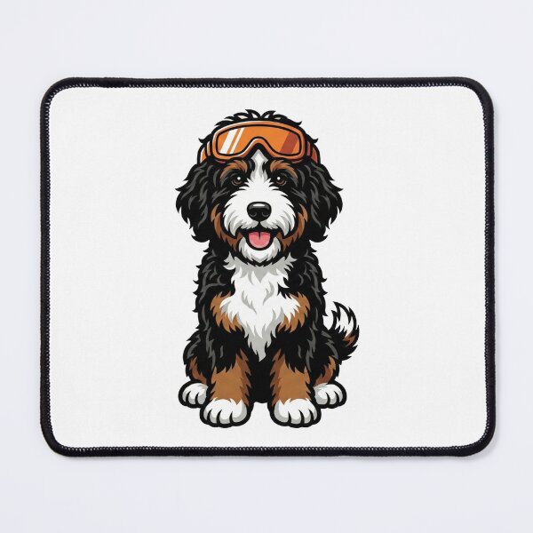 Item preview, Bernedoodle in Ski Goggles - Retro Après-Ski Dog designed and sold by Tomato-soup.