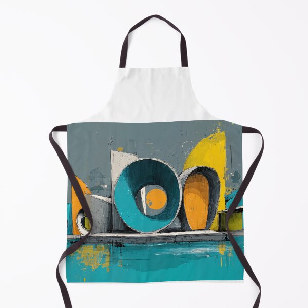 Item preview, Abstract Geometric Architectural Composition in Bold Yellow Blue and Orange with Water Reflection designed and sold by OlfactoART Studio.