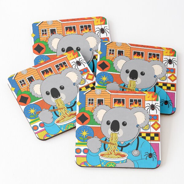 Item preview, Koala Doctor Eating Ramen in Chaos | Surreal Pop Art Maximalism Vibe Sticker designed and sold by Cherrydora.
