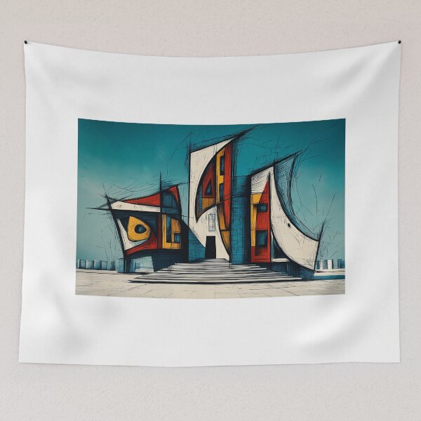 Item preview, Bold Geometric Architectural Structure with Sharp Lines and Dynamic Forms Against Clear Sky designed and sold by OlfactoART Studio.