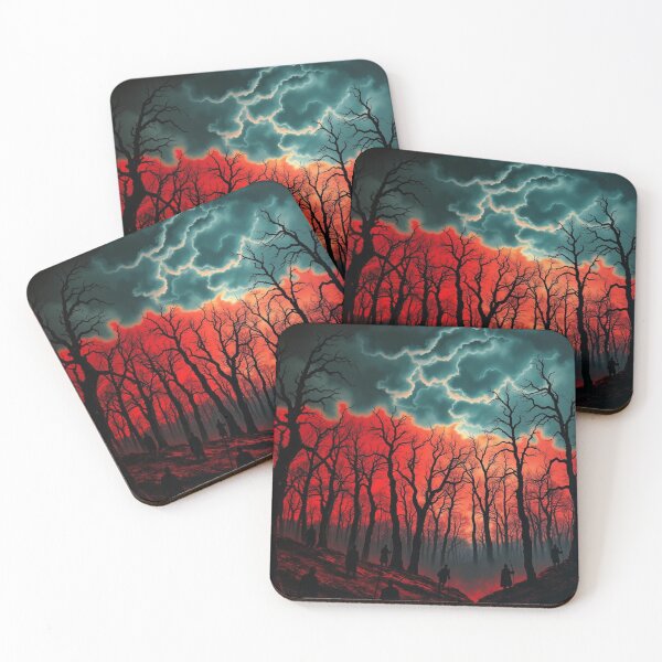 Item preview, Dark Fantasy Forest Silhouette Eerie Red Sky Travelers Art designed and sold by EllDAV777.