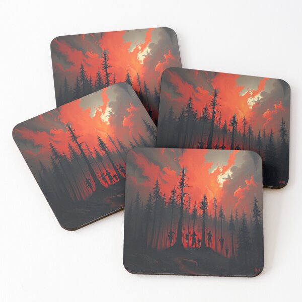 Item preview, Apocalyptic Forest Silhouette Red Sky Fantasy Art Print designed and sold by EllDAV777.