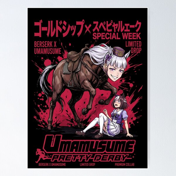Item preview, Umamusume Funny Crossover Golden Week x Special Week Pretty Derby Horse Girl Racing Track Start Gate Finish Line Tokai Teio Special Week Silence Suzuka Fan Art Poster T-Shirt  designed and sold by Senpaiwaves.
