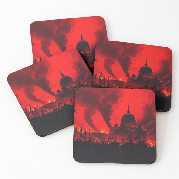 Item preview, Apocalyptic Burning City Army Siege - Dark Fantasy Art with Red Sky and Flames designed and sold by EllDAV777.
