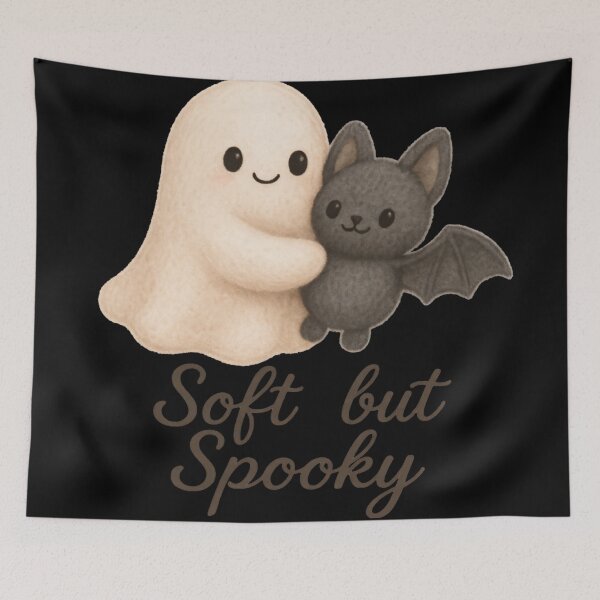Item preview, Soft but Spooky – Cute Ghost Hugging Bat designed and sold by Mouraludia.