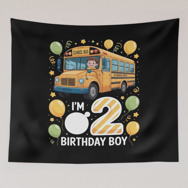 Item preview, I'm 2 Birthday Boy School Bus Kids 2nd Birthday Party designed and sold by andreaswest.