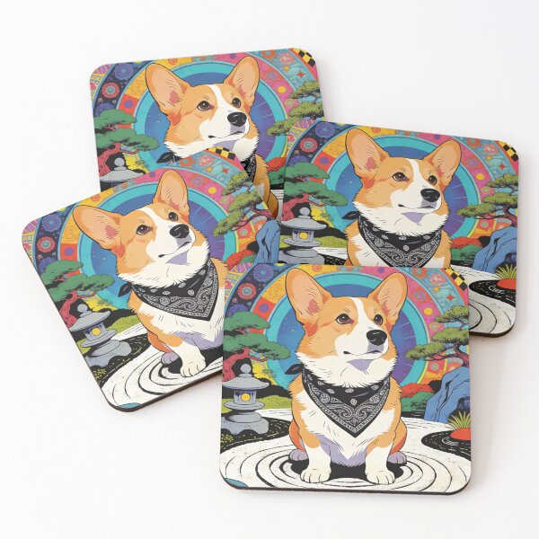 Item preview, Enlightened Corgi Zen Garden Art | Psychedelic Retro Boho Dog Lover Gift | Japanese Aesthetic Trippy Pet designed and sold by Cherrydora.