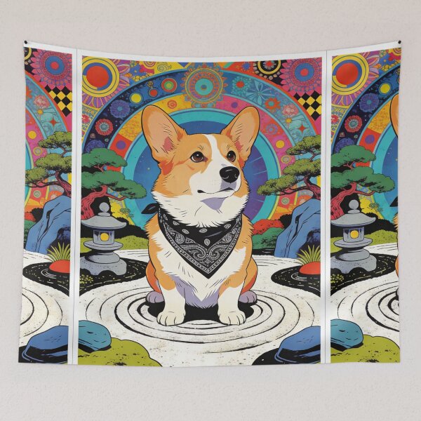 Item preview, Enlightened Corgi Zen Garden Art | Psychedelic Retro Boho Dog Lover Gift | Japanese Aesthetic Trippy Pet designed and sold by Cherrydora.
