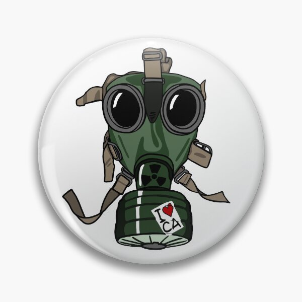 Item preview, Gas mask and I Love California sticker designed and sold by Blockhead Designs.