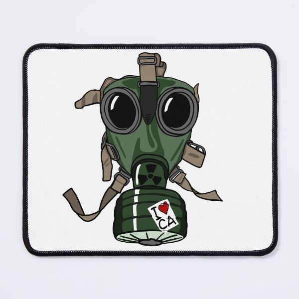 Item preview, Gas mask and I Love California sticker designed and sold by Blockhead Designs.