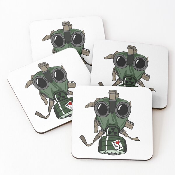 Item preview, Gas mask and I Love California sticker designed and sold by Blockhead Designs.