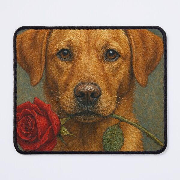 Item preview, Romantic Dog Holding a Rose – Realistic Emotional Portrait designed and sold by NomadUSArt.