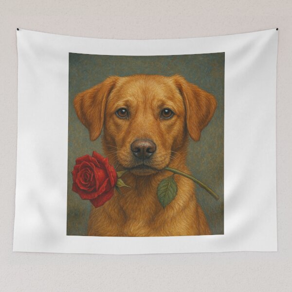 Item preview, Romantic Dog Holding a Rose – Realistic Emotional Portrait designed and sold by NomadUSArt.