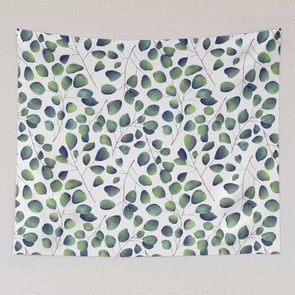 Item preview, Dancing Eucalyptus Leaves - Blue Green on White BG designed and sold by thecolorbirdie.
