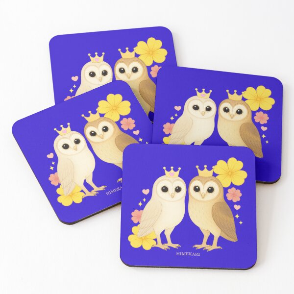 Item preview, Cute Barn Owl Couple with Flowers - Solid Navy designed and sold by HIMEKARI.