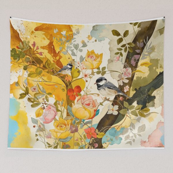 Item preview, Chickadees Among Vibrant Blooms designed and sold by Modern-Tropical.