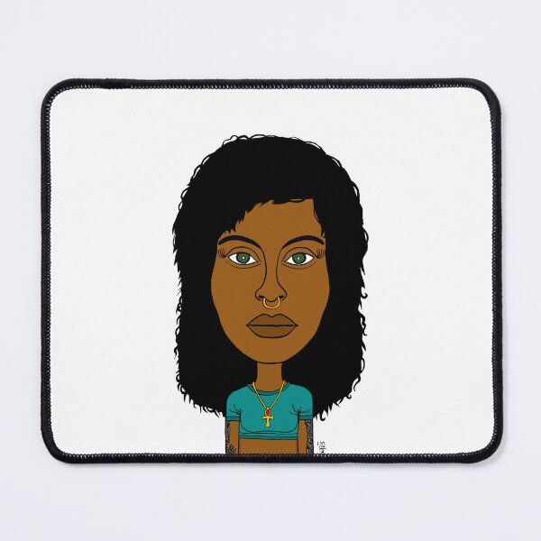 Item preview, Illustration of an Afrocentric Natural Hair Woman with Ring Nose, Green Eyes & Ankh Necklace. designed and sold by Eric Sintès.