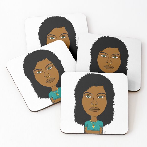 Item preview, Illustration of an Afrocentric Natural Hair Woman with Ring Nose, Green Eyes & Ankh Necklace. designed and sold by Eric Sintès.