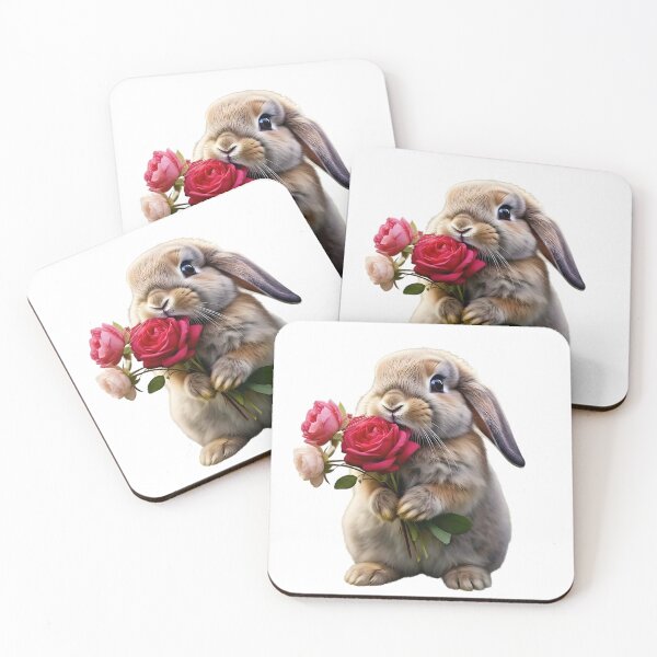 Item preview, Cute Bunny Holding Red Roses - Romantic Valentine Rabbit designed and sold by SoyGalactic.