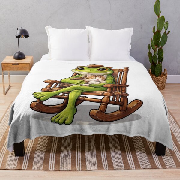 Item preview, Cute Cartoon Frog Sitting on Rocking Chair Holding a Kitten with Small Hat designed and sold by NomadUSArt.