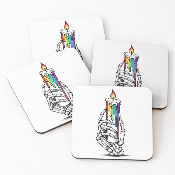 Item preview, Rainbow Pride Skeleton Candle Gothic LGBTQ Art, Queer Witch Aesthetic designed and sold by WickedLibrary.