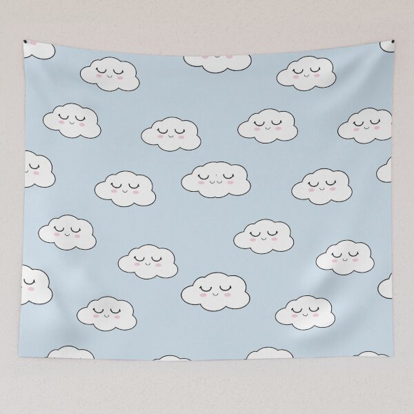 Item preview, Smiling white clouds Kawaii sky blue designed and sold by Relaxtarot.
