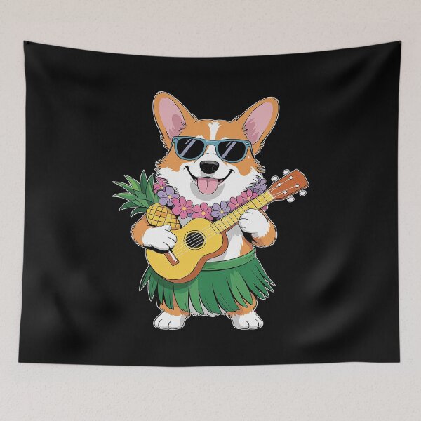 Item preview, Hawaiian Corgi Dog & Pineapple Ukulele Summer Vacation designed and sold by Rrettgison.