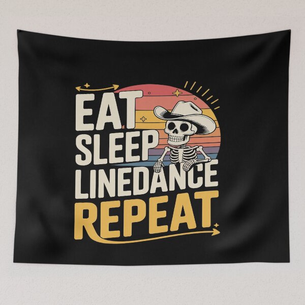 Item preview, Eat Sleep Linedance Repeat Skeleton Cowboy designed and sold by genkihikki.