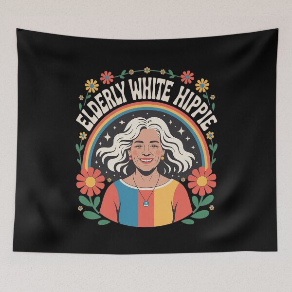 Item preview, Elderly White Hippie Trending Retro Rainbow Flowers designed and sold by ProudForFunny.
