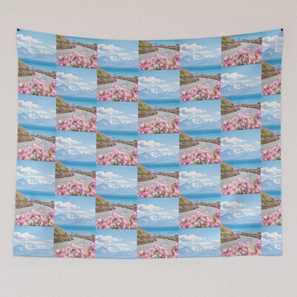 Item preview, Scenic Coastal Road with Pink Flowers, Blue Ocean and Snow-Capped Mountains designed and sold by Fashion Empire.
