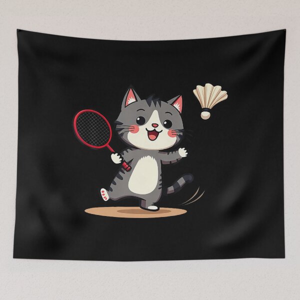 Item preview, Funny Badminton Cute Cat Racket Shuttlecock designed and sold by HerbertKuhn112.
