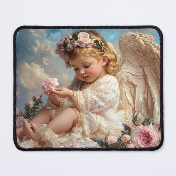 Item preview, "Cherub Admiring Pink Roses" designed and sold by Reina75.