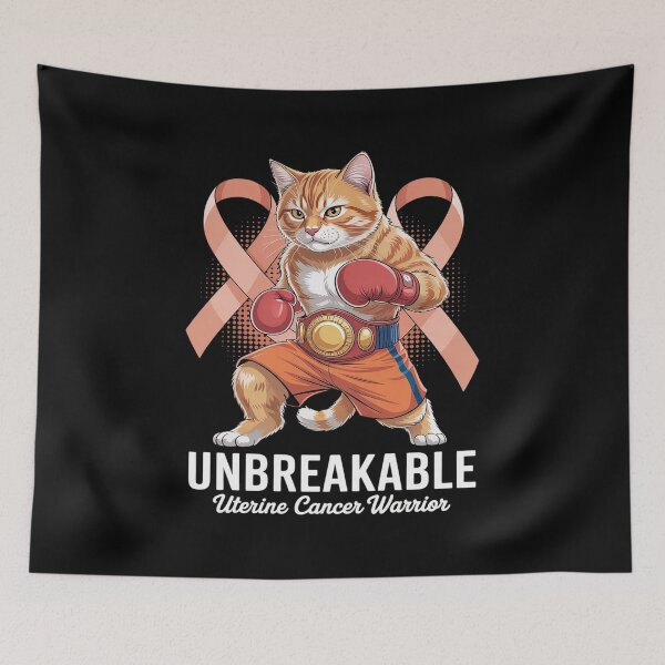 Item preview, Unbreakable Uterine Cancer Awareness Day Fighter Cat Boxing designed and sold by RonnasJackson.