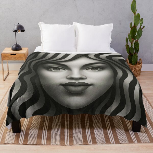 Item preview, Surreal Woman Face Art with Optical Illusion Hair - Monochrome Abstract Portrait in Black and White Striped Waves designed and sold by AnTartstudios.