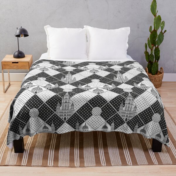 Item preview, Seamless pattern featuring vintage architectural building sketches in black and white, arranged in a geometric patchwork style. designed and sold by KlarkiteTees.