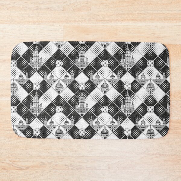 Item preview, Seamless pattern featuring vintage architectural building sketches in black and white, arranged in a geometric patchwork style. designed and sold by KlarkiteTees.