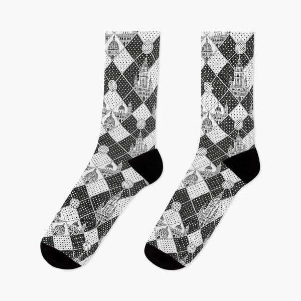 Item preview, Seamless pattern featuring vintage architectural building sketches in black and white, arranged in a geometric patchwork style. designed and sold by KlarkiteTees.