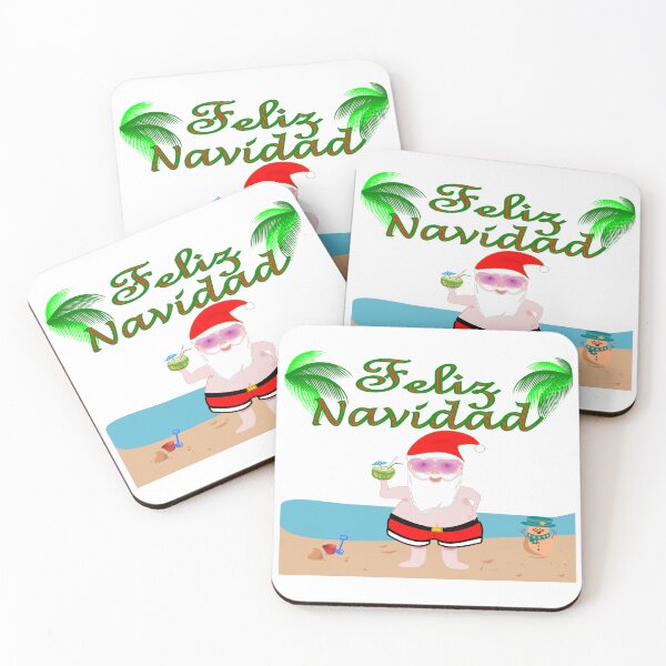 Item preview, Feliz Navidad with Santa at the beach enjoying a tropical Christmas designed and sold by Verle-art.