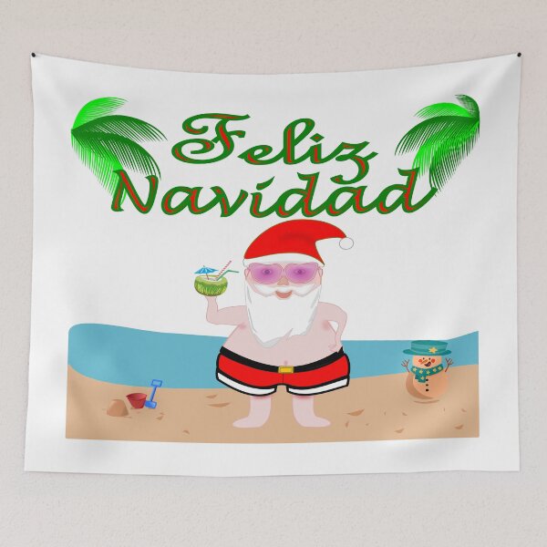 Item preview, Feliz Navidad with Santa at the beach enjoying a tropical Christmas designed and sold by Verle-art.